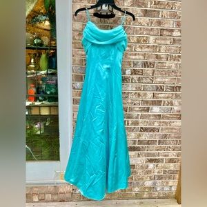 Turquoise Blue Draped Vintage 90s Ballgown Prom Dress